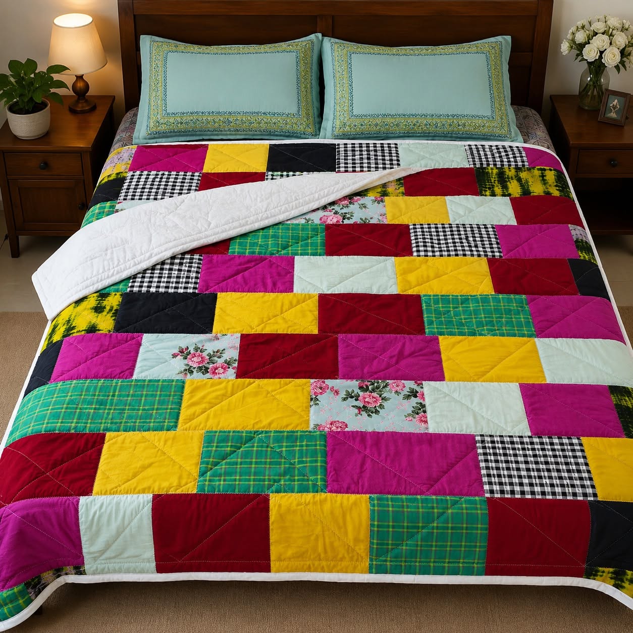 Colorful traditional baby kantha with stitched motifs